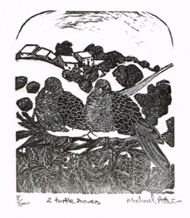 two turtle doves wood engraving